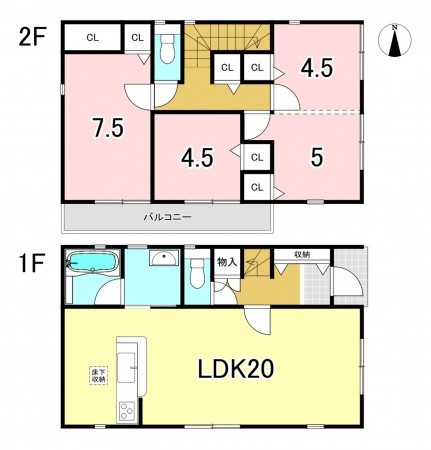 一宮市篭屋、新築一戸建ての間取り画像です