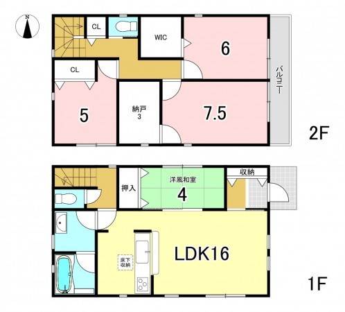 一宮市篭屋、新築一戸建ての間取り画像です