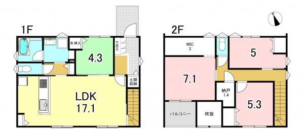一宮市大和町毛受、新築一戸建ての間取り画像です