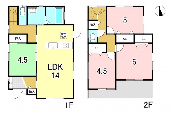 一宮市大和町妙興寺、中古一戸建ての間取り画像です