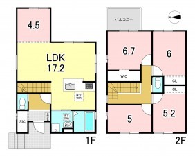 一宮市木曽川町黒田、新築一戸建ての間取り画像です