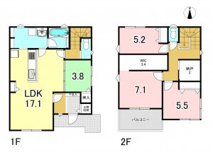 一宮市大和町馬引、新築一戸建ての間取り画像です