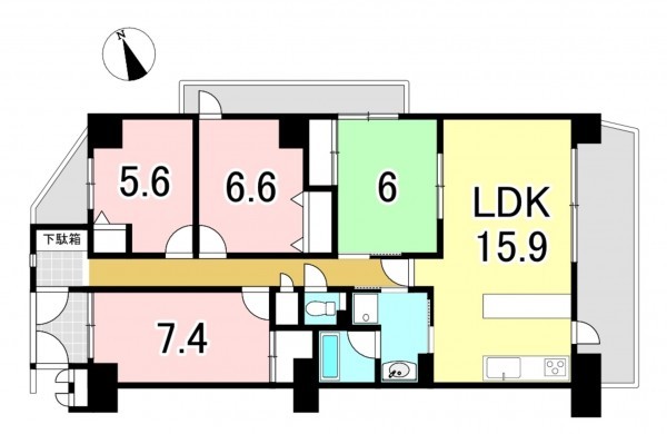 一宮市三ツ井、マンションの間取り画像です