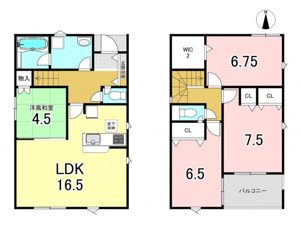 一宮市萩原町花井方、新築一戸建ての間取り画像です