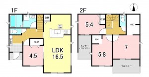 一宮市萩原町林野、新築一戸建ての間取り画像です