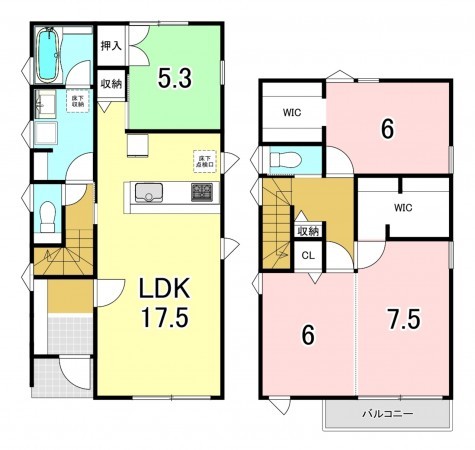 一宮市浅野、中古一戸建ての間取り画像です
