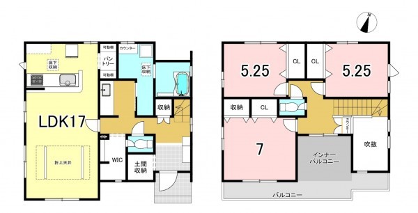一宮市萩原町西宮重、新築一戸建ての間取り画像です