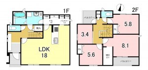 一宮市丹陽町九日市場、新築一戸建ての間取り画像です