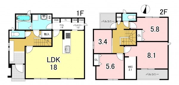 一宮市丹陽町九日市場、新築一戸建ての間取り画像です