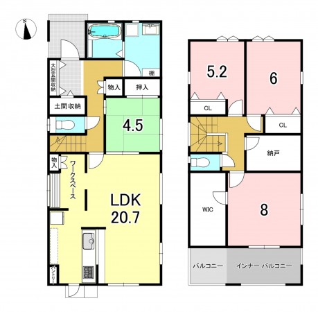 一宮市猿海道、新築一戸建ての間取り画像です