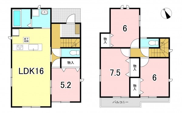 一宮市北方町北方、新築一戸建ての間取り画像です