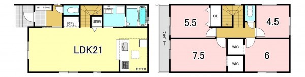一宮市木曽川町黒田、新築一戸建ての間取り画像です