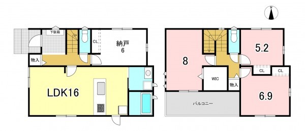 一宮市千秋町佐野、新築一戸建ての間取り画像です