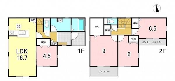 一宮市萩原町西御堂、新築一戸建ての間取り画像です