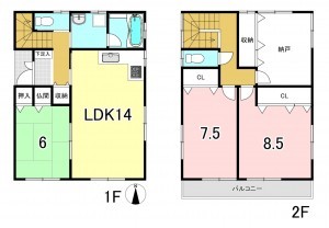 一宮市大和町毛受、中古一戸建ての間取り画像です