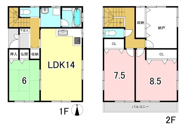 一宮市大和町毛受、中古一戸建ての間取り画像です