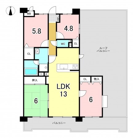 一宮市開明、マンションの間取り画像です