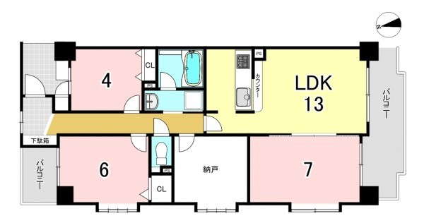 一宮市九品町、マンションの間取り画像です