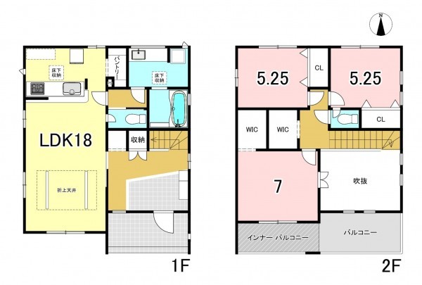 一宮市小信中島、新築一戸建ての間取り画像です