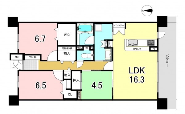 一宮市奥町、マンションの間取り画像です