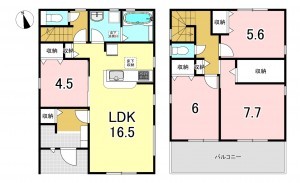一宮市北今、新築一戸建ての間取り画像です