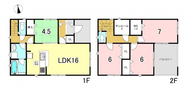 一宮市北方町北方、新築一戸建ての間取り画像です