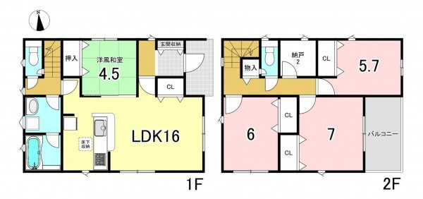 一宮市北方町北方、新築一戸建ての間取り画像です