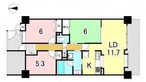 一宮市大宮、マンションの間取り画像です