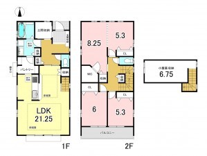 一宮市浅井町尾関、中古一戸建ての間取り画像です