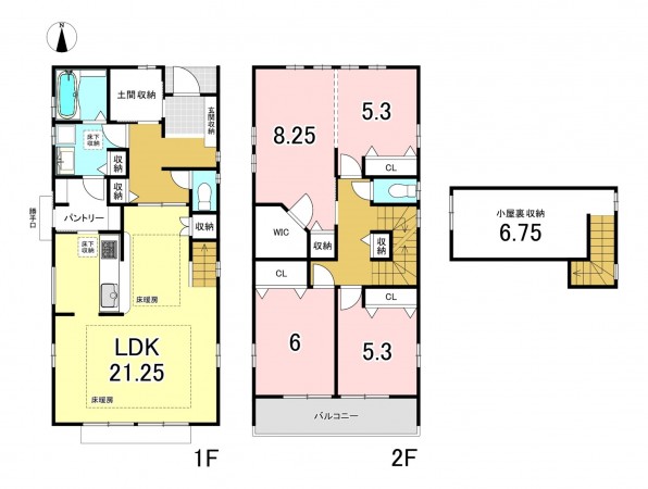 一宮市浅井町尾関、中古一戸建ての間取り画像です