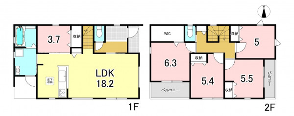 一宮市小信中島、新築一戸建ての間取り画像です