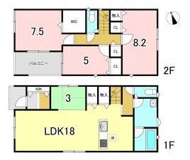一宮市三条、新築一戸建ての間取り画像です