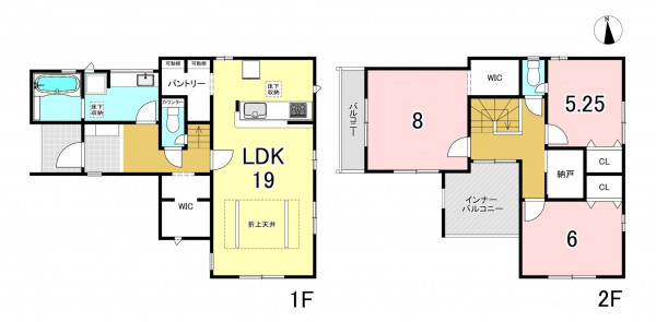 一宮市浅井町河田、新築一戸建ての間取り画像です