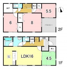一宮市木曽川町里小牧、新築一戸建ての間取り画像です