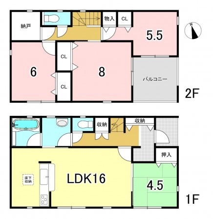 一宮市木曽川町里小牧、新築一戸建ての間取り画像です