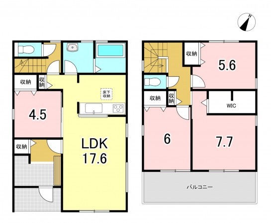 一宮市丹陽町九日市場、新築一戸建ての間取り画像です