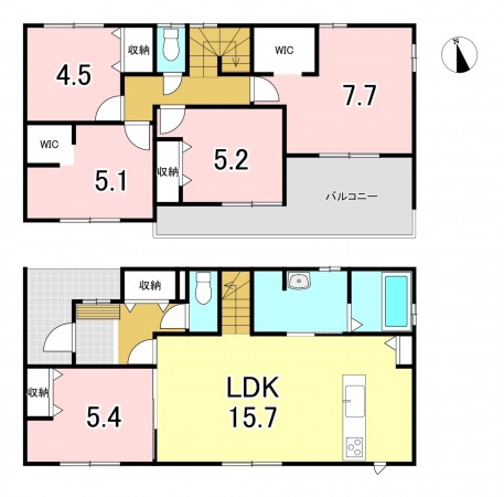 一宮市萩原町西御堂、新築一戸建ての間取り画像です