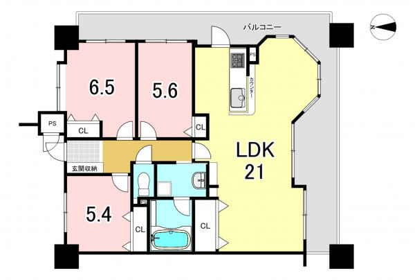 一宮市音羽、マンションの間取り画像です