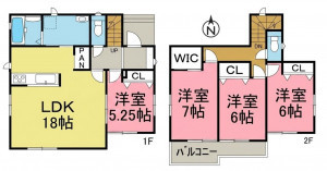 一宮市北方町北方、新築一戸建ての間取り画像です