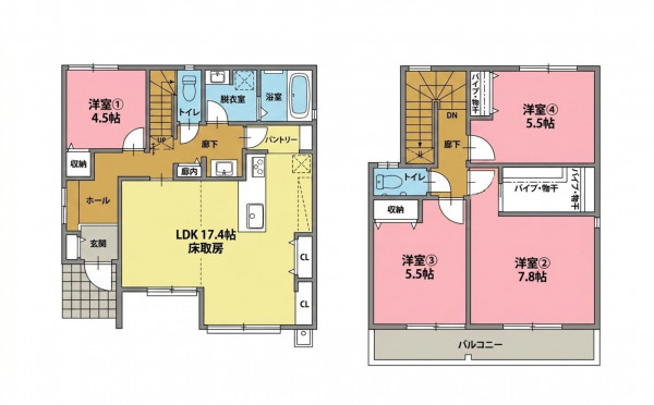一宮市大和町妙興寺、新築一戸建ての間取り画像です