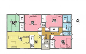 一宮市杉山、新築一戸建ての間取り画像です