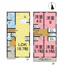 一宮市萩原町中島、新築一戸建ての間取り画像です