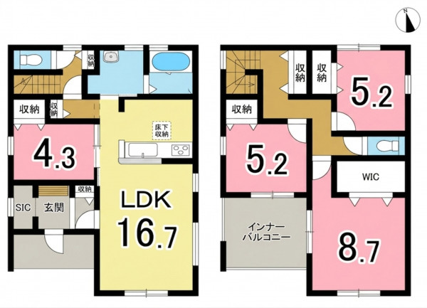 一宮市浅井町尾関、新築一戸建ての間取り画像です