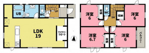 一宮市今伊勢町馬寄、新築一戸建ての間取り画像です