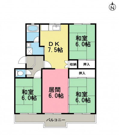 一宮市今伊勢町新神戸、マンションの間取り画像です