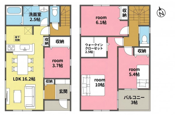 一宮市小信中島、新築一戸建ての間取り画像です