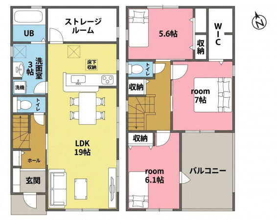 一宮市小信中島、新築一戸建ての間取り画像です