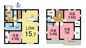 一宮市浅野、新築一戸建ての間取り画像です