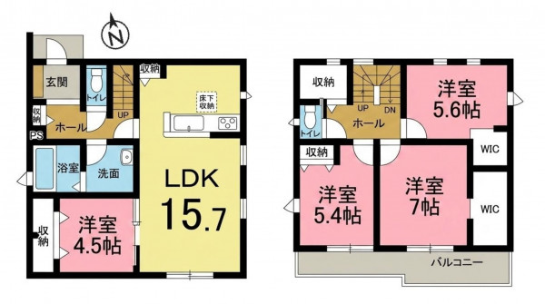 一宮市浅野、新築一戸建ての間取り画像です