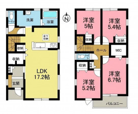 一宮市奥町、新築一戸建ての間取り画像です